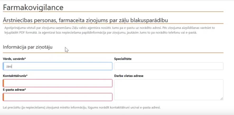 Ziņojuma aizpildīšana