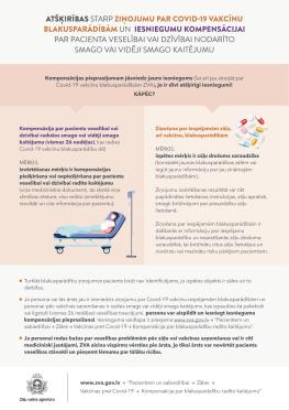 Infografika ''Atšķirības starp ziņojumu par blakusparādībām Covid-19 vakcīnām un iesniegumu kompensācijai par pacienta veselībai un dzīvībai nodarīto smago vai vidēji smago kaitējumu''